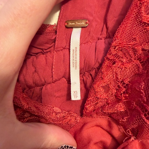 Free People Burnt Orange/Red Lace Crop Top - Picture 2 of 4